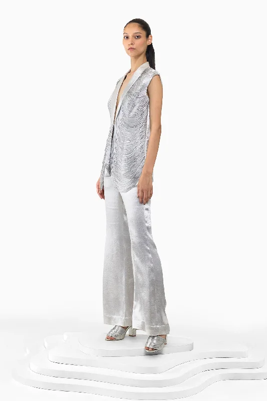 SILVER METALLIC FRINGE JACKET AND TROUSER SET