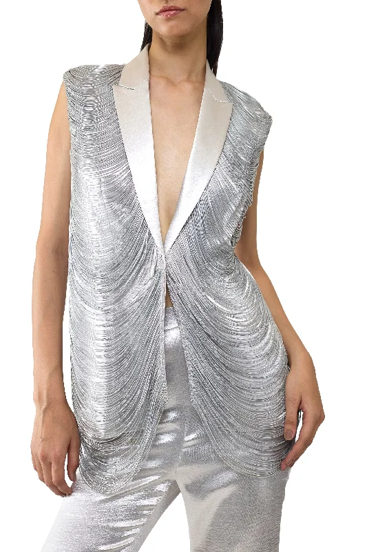 SILVER METALLIC FRINGE JACKET AND TROUSER SET