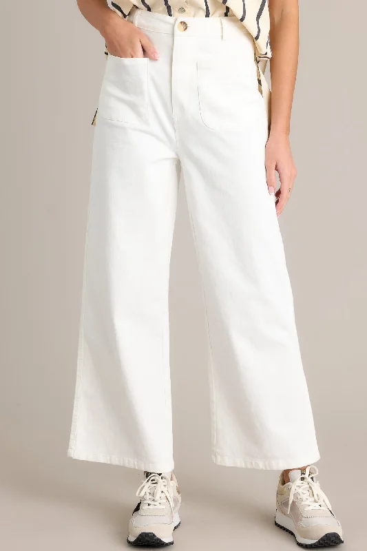 Sleek Silhouette Ivory Wide Leg Jeans