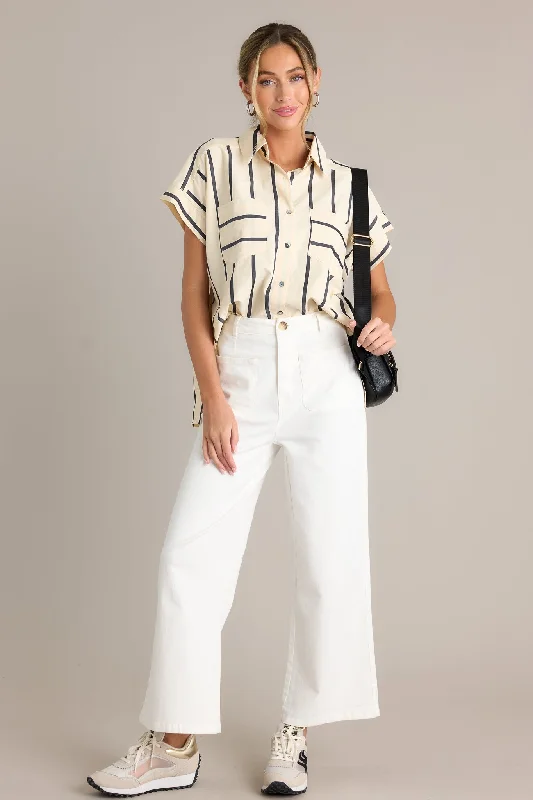 Sleek Silhouette Ivory Wide Leg Jeans