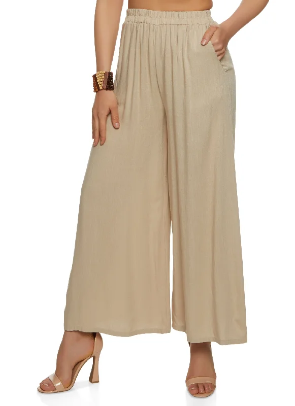 High Waisted Pull On Wide Leg Pants