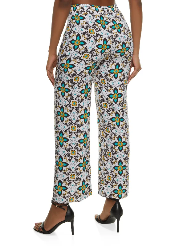 Printed Tie Front Wide Leg Pants