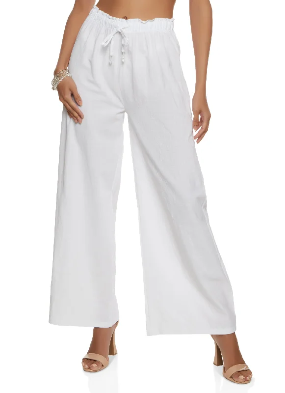 Drawstring Paper Bag Waist Palazzo Pants