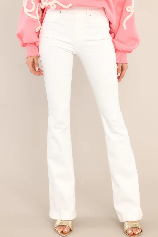 Stretch Pull On White Flare Jeans