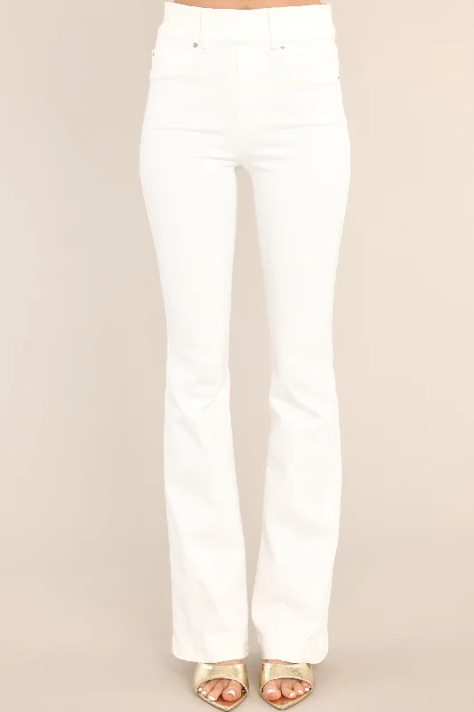 Stretch Pull On White Flare Jeans