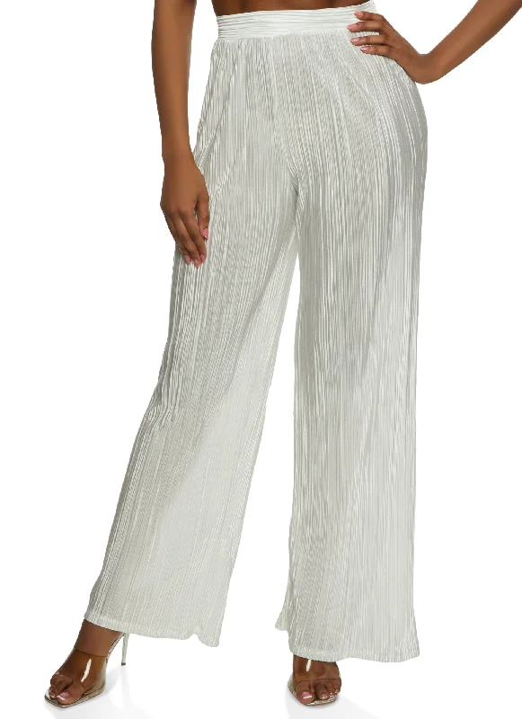 Plisse High Waisted Wide Leg Pants