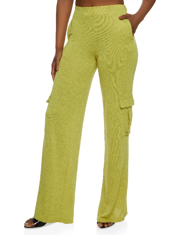 Brushed Knit Cargo Pocket Wide Leg Pants