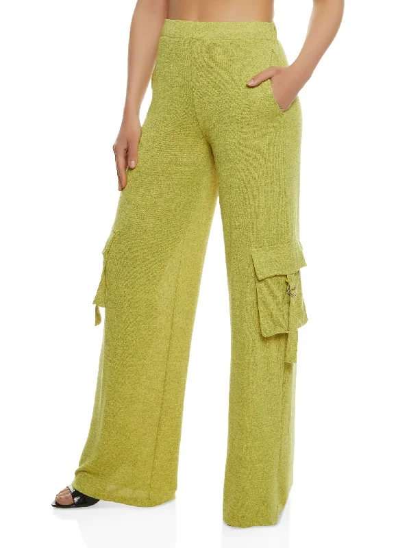 Daisy Brushed Knit Wide Leg Cargo Pocket Pants