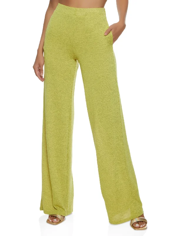 Daisy Solid Brushed Knit High Waisted Wide Leg Pants