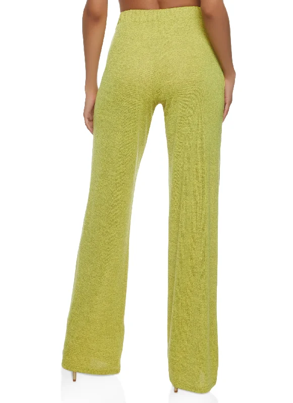 Daisy Solid Brushed Knit High Waisted Wide Leg Pants