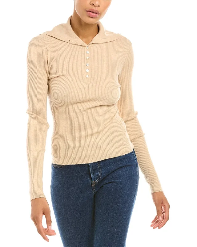 Autumn Cashmere Rib Lay Back Collar Cashmere-Blend Sweater