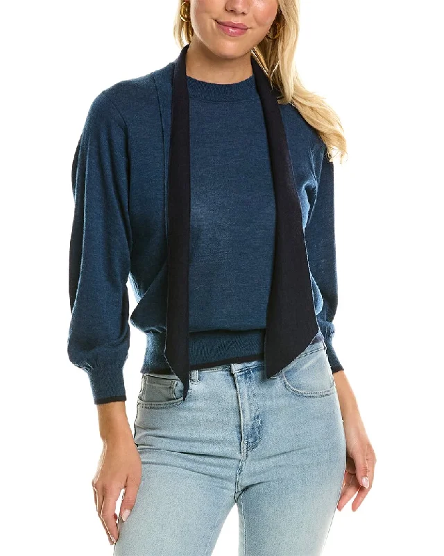 Autumn Cashmere Tipped Puff Sleeve Mock Cashmere Sweater