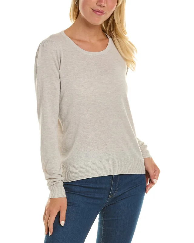 Forte Cashmere Gathered Sleeve Scoop Neck Silk & Cashmere-Blend Sweater