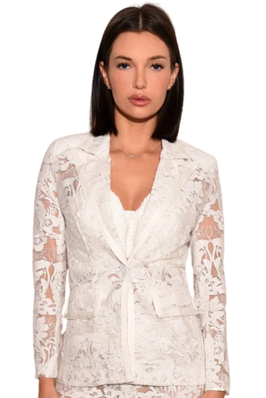 Heidi White Lace Floral Long Sleeve Blazer