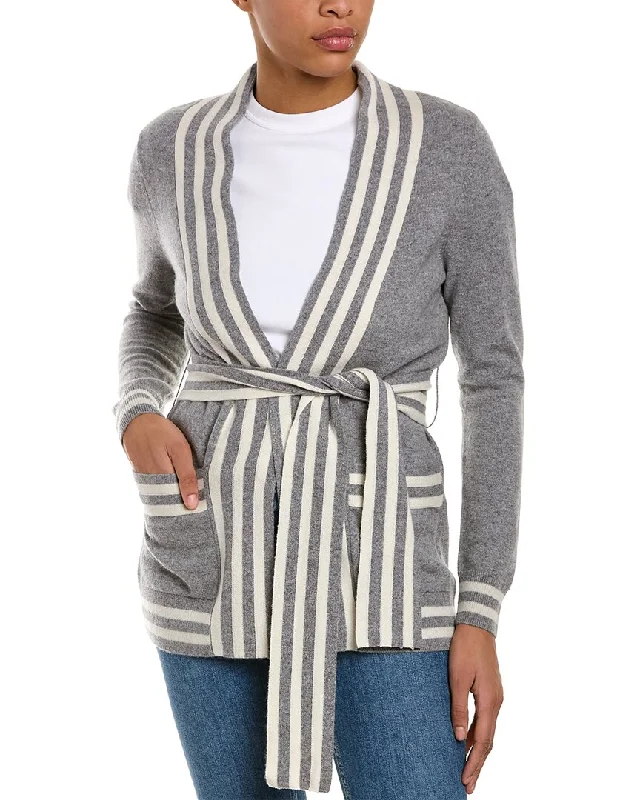 Kier + J Striped Belt Cashmere Cardigan