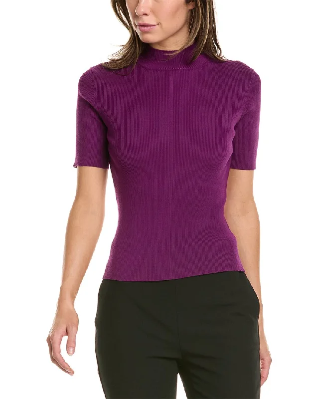 Oscar de la Renta Mock Neck Ribbed Silk-Blend Pullover