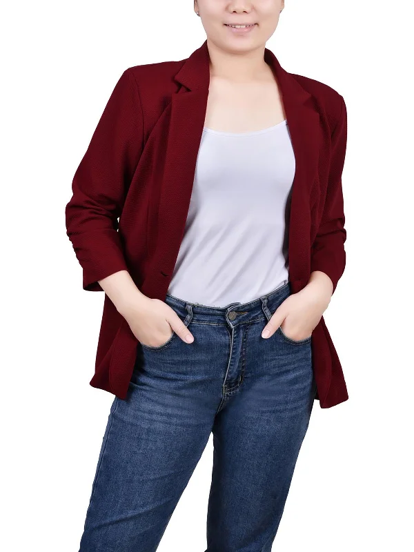 Petites Womens Office Business One-Button Blazer