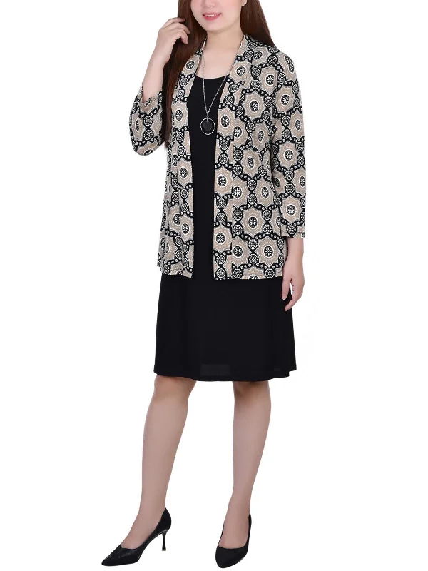 Petites Womens Printed Knit Open-Front Blazer