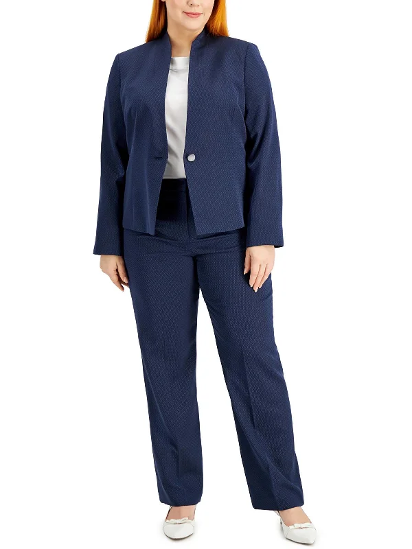 Plus Womens Textured Pindot Pant Suit