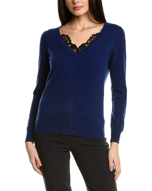 sofiacashmere Lace Trim Cashmere Sweater