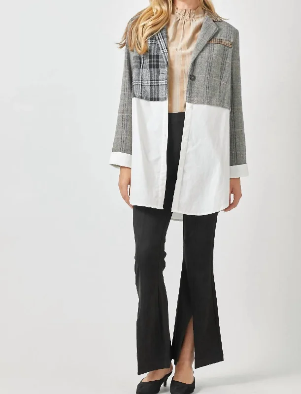 Two-Fer Mixed Blazer In Grey Mix