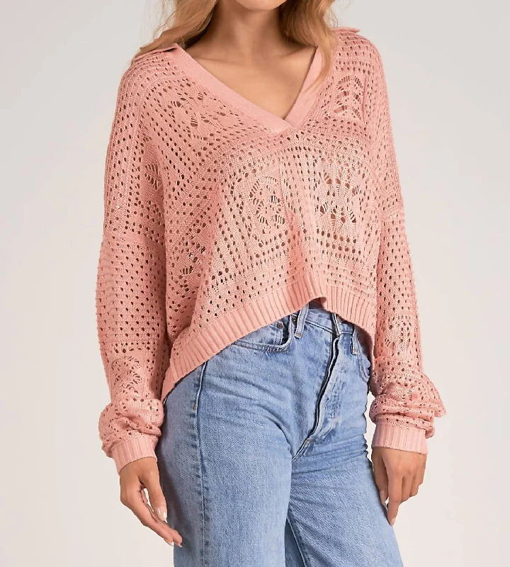 V Neck Collared Sweater In Blossom