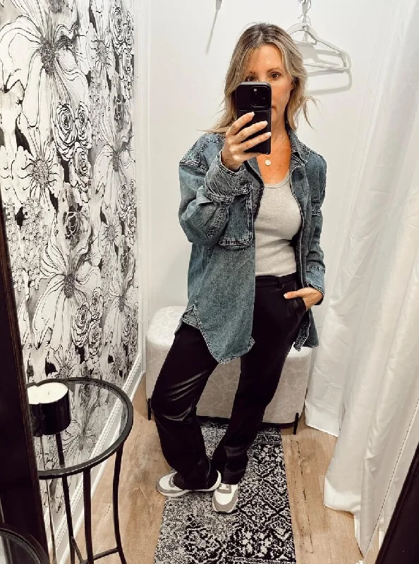 Free People Izzie Cargo Denim Shacket