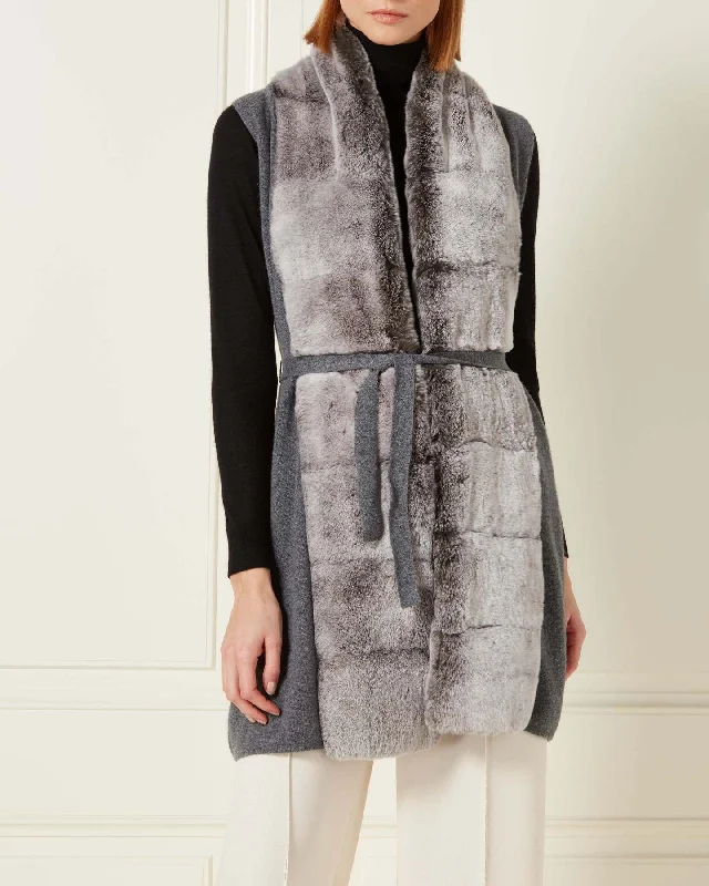 Women's Long Fur Placket Milano Gilet Elephant Grey