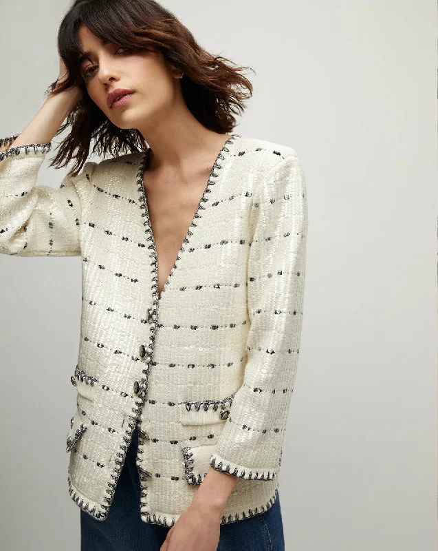 Ceriani Knit Jacket W/ Sequi Off White/ Navy