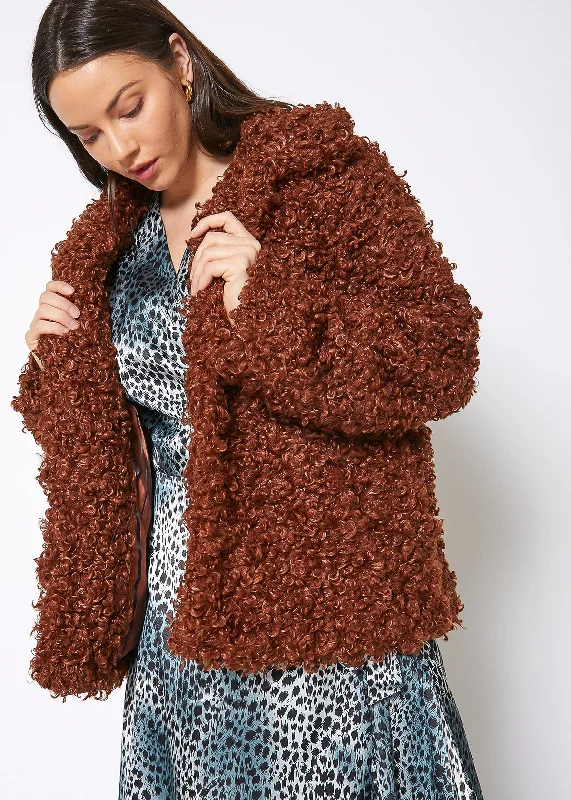 Womens Curly Faux Fur Teddy Coat