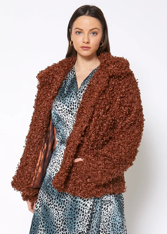 Womens Curly Faux Fur Teddy Coat