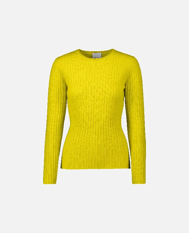 Rundhals Pullover aus Cashmere in Gelb