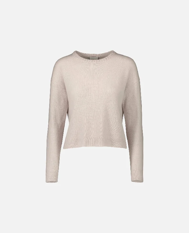 Rundhals Pullover aus Cashmere-Mischung in Creme