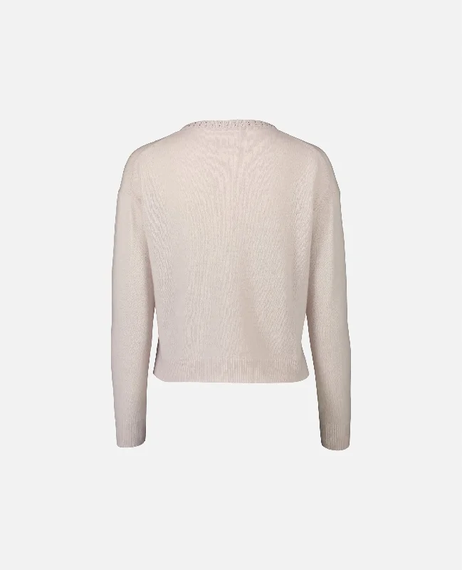 Rundhals Pullover aus Cashmere-Mischung in Creme