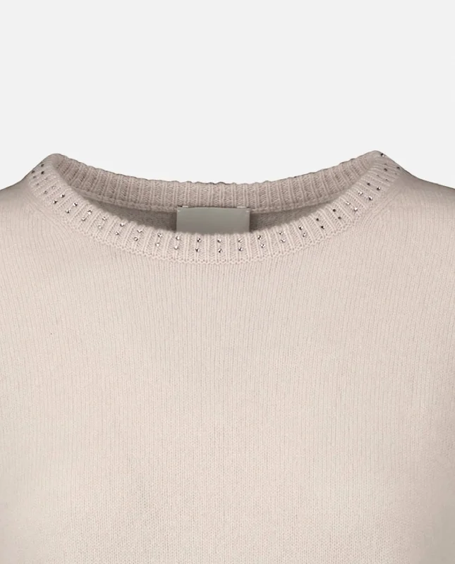 Rundhals Pullover aus Cashmere-Mischung in Creme