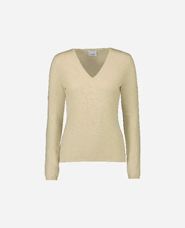 V-Pullover aus Cashmere in Beige