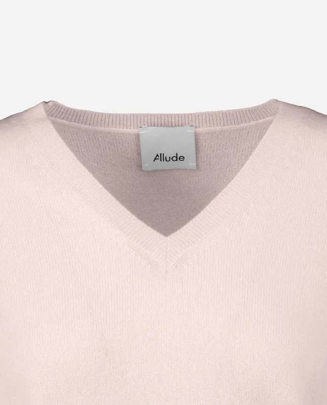 V-Pullover aus Cashmere in Rose