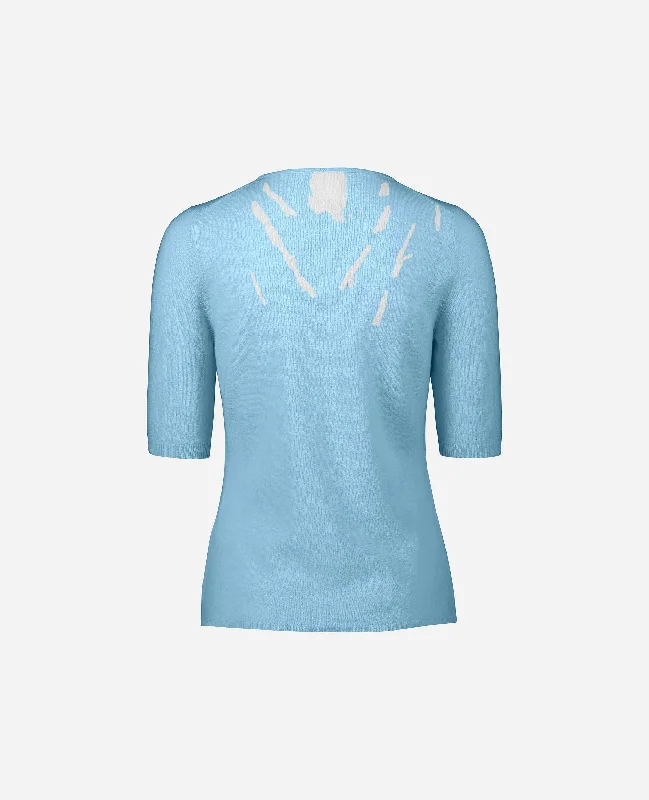 Rundhals Pullover aus Cashmere-Mischung in Blau