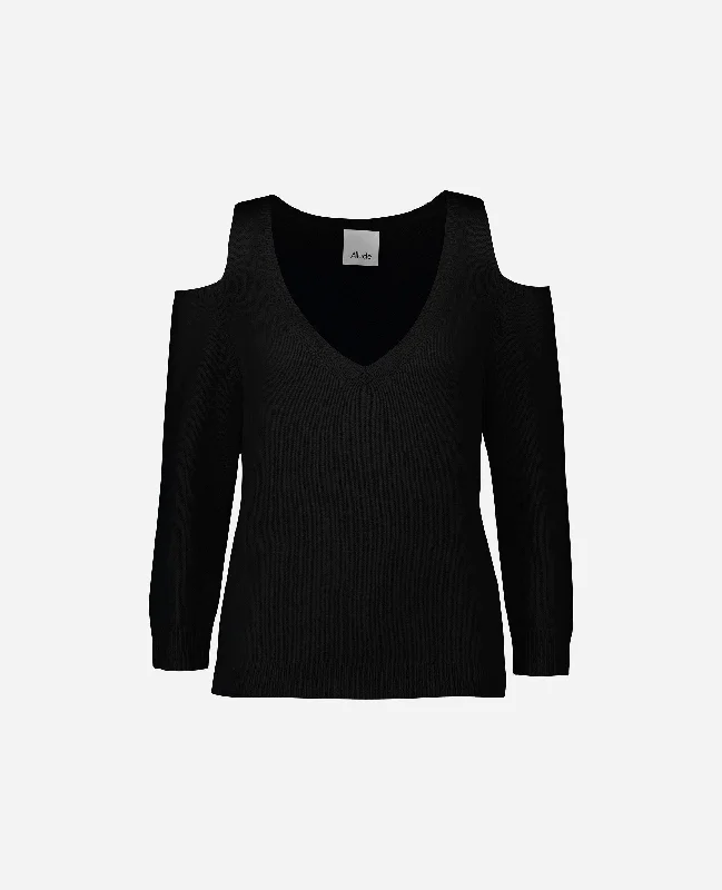 V-Pullover aus Cashmere-Mischung in Schwarz