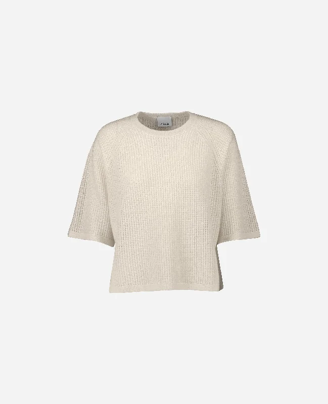 Rundhals Pullover aus Cashmere-Mischung in Creme