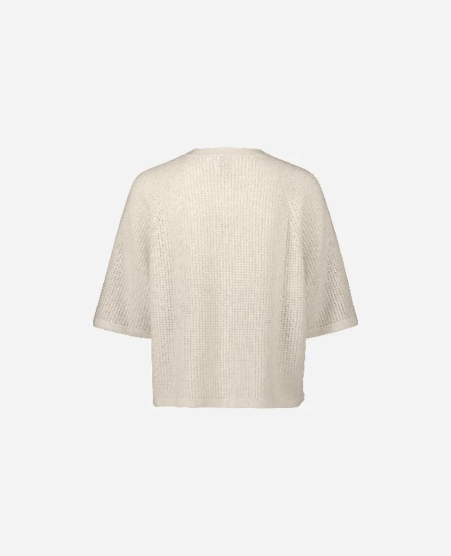 Rundhals Pullover aus Cashmere-Mischung in Creme