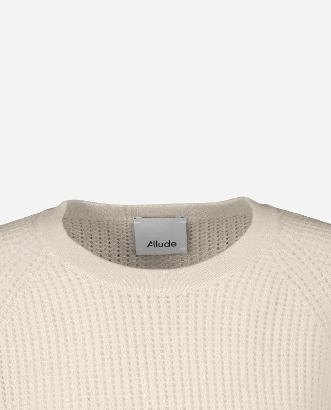 Rundhals Pullover aus Cashmere-Mischung in Creme