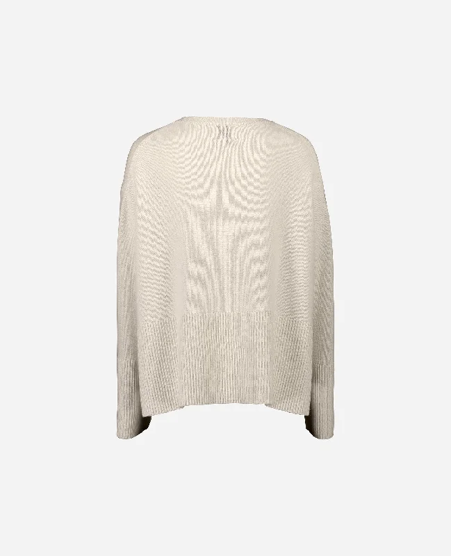 Rundhals Pullover aus Cashmere-Mischung in Creme