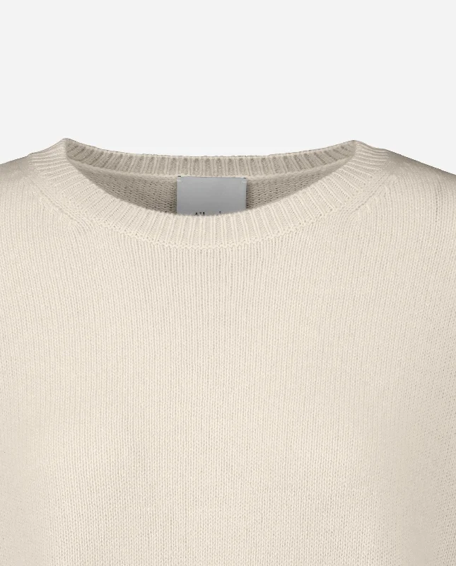 Rundhals Pullover aus Cashmere-Mischung in Creme