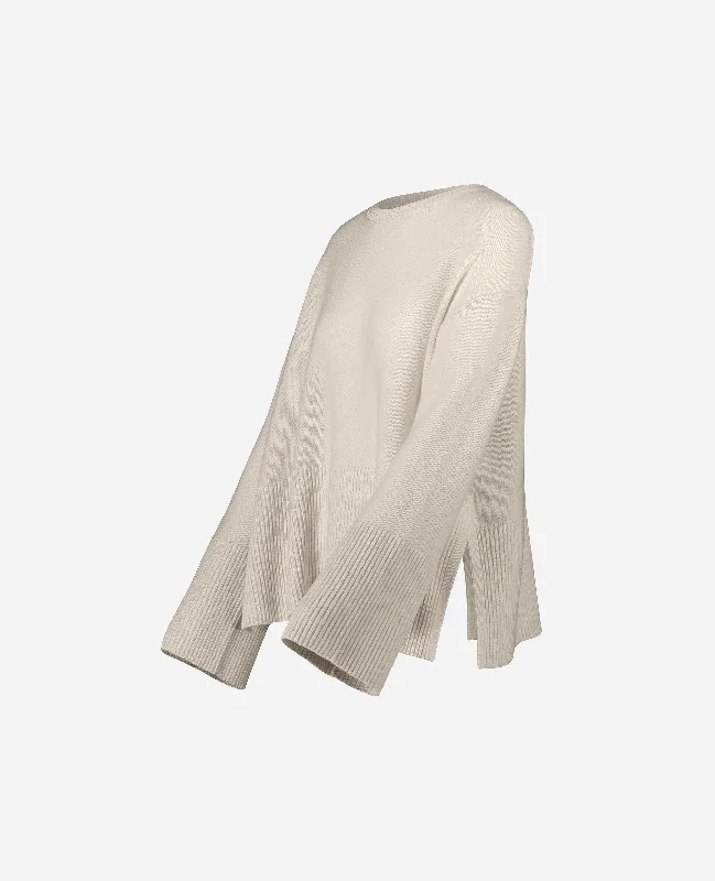 Rundhals Pullover aus Cashmere-Mischung in Creme