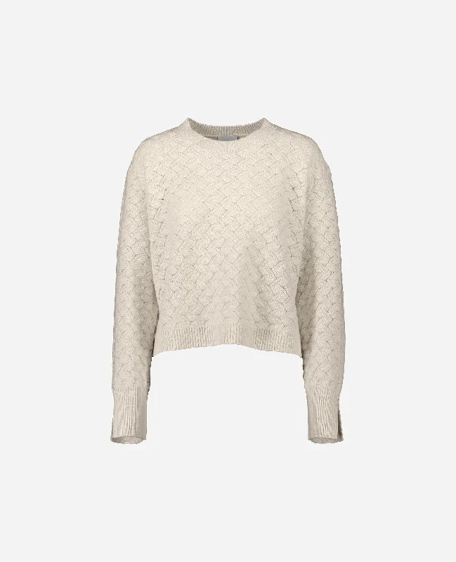 Rundhals Pullover aus Cashmere-Mischung in Creme