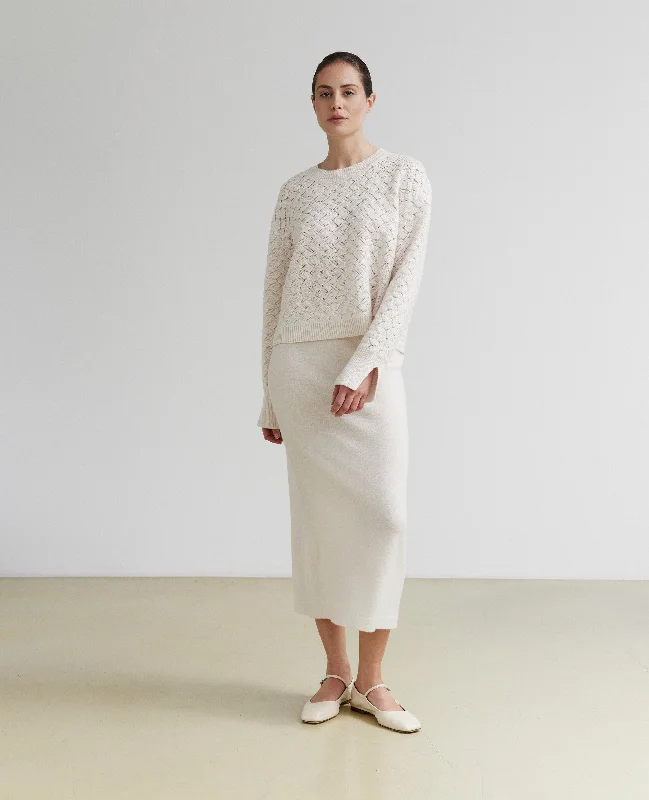 Rundhals Pullover aus Cashmere-Mischung in Creme