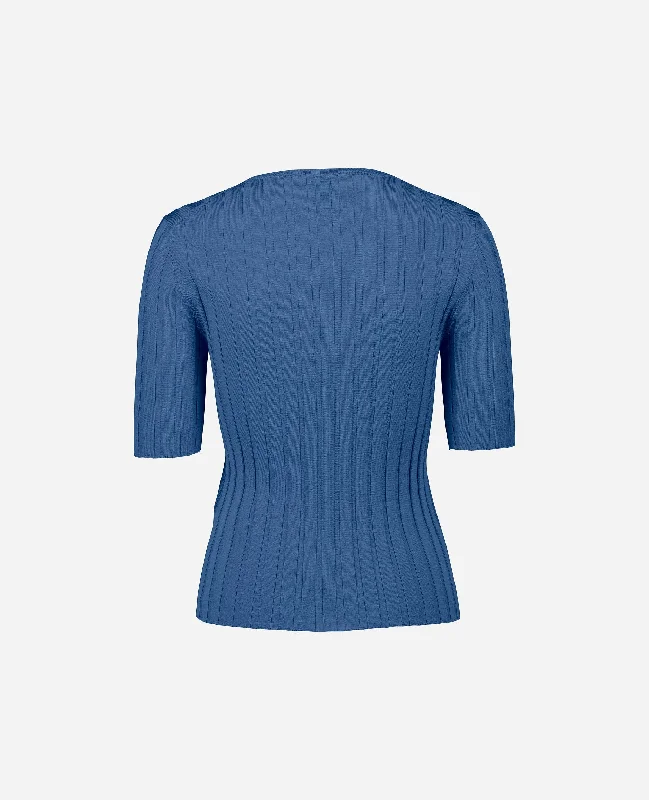 Rundhals Pullover aus Wolle in Blau