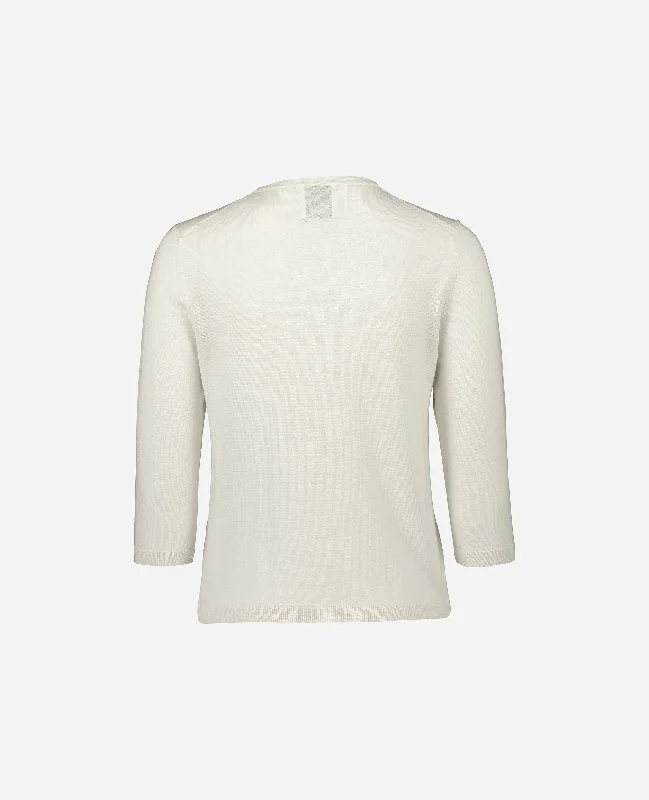 Rundhals Pullover aus Wolle in Creme