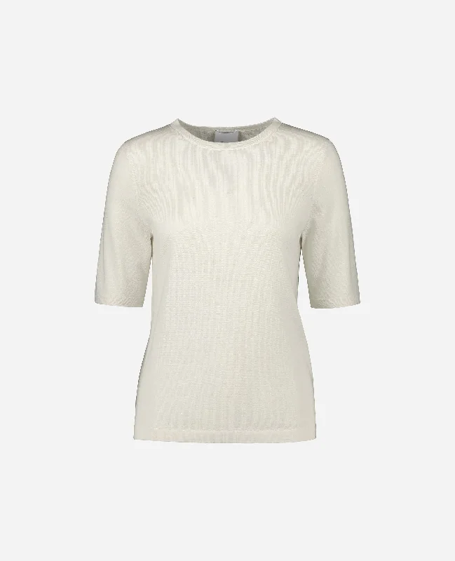 Rundhals Pullover aus Wolle in Creme